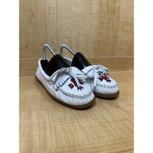 MINNETONKA Thunderbird II White Leather Moccasins (Style  604) Women’s Size 8
